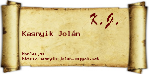 Kasnyik Jolán névjegykártya